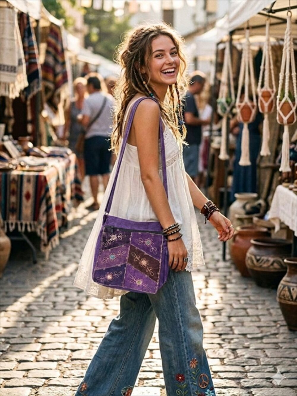 🌸 NWT NEW Purple Stonewashed Embroidered Crossbody Bag 🌸